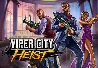 Viper City Heist cinematic social slot layout with virtual balance